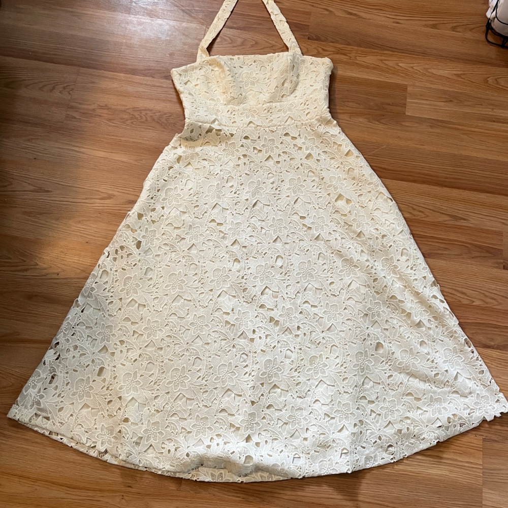 Prabal Gurung Cream Lace Halter A-Line Dress